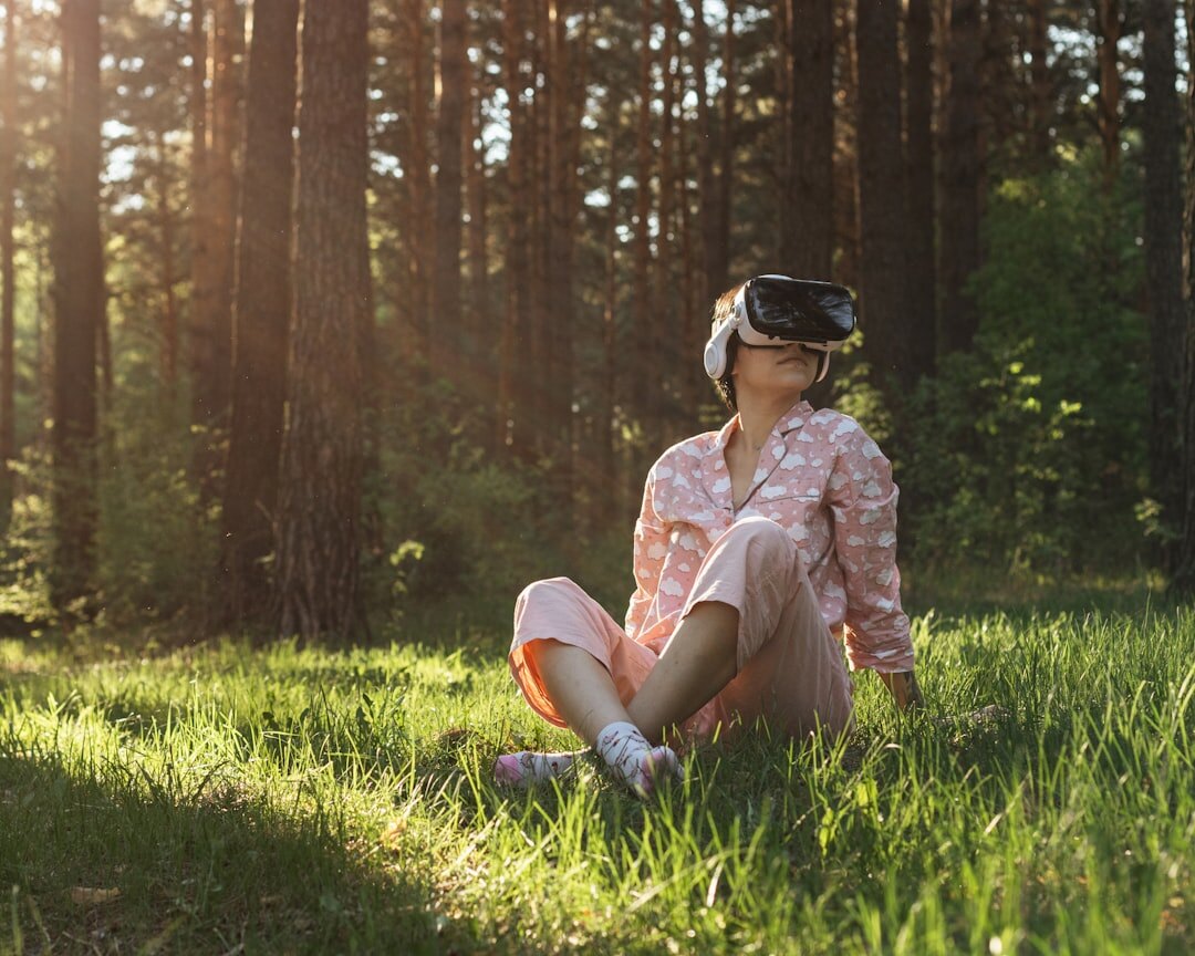 Virtual reality metaverse experience with person wearing VR headset